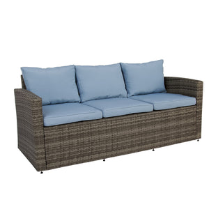 Homeroots Six Piece Outdoor Gray Wicker Sofa Seating Group With Light Blue Cushions  Wicker 558554