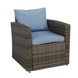 Homeroots Six Piece Outdoor Gray Wicker Sofa Seating Group With Light Blue Cushions  Wicker 558554