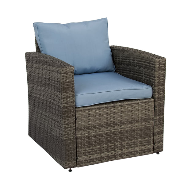 Homeroots Six Piece Outdoor Gray Wicker Sofa Seating Group With Light Blue Cushions  Wicker 558554
