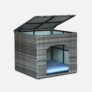 Homeroots Six Piece Outdoor Gray Wicker Sofa Seating Group With Light Blue Cushions  Wicker 558554