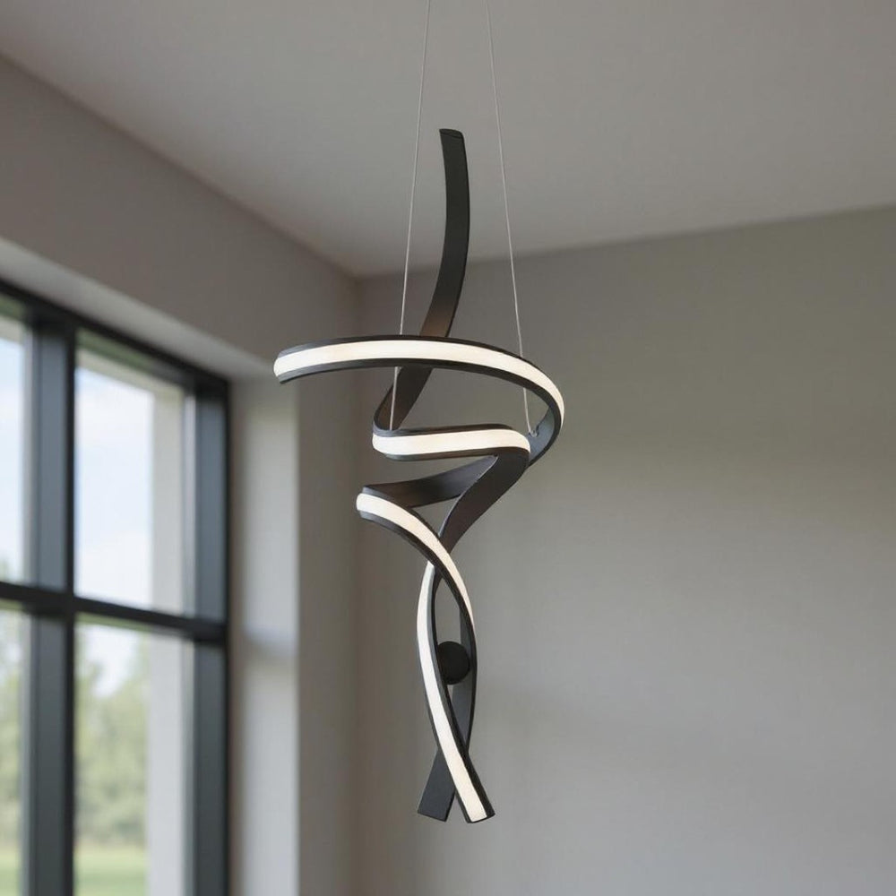 HomeRoots Black Two-Light Dimmable LED Chandelier - Modern Matte Metal Design for Small Spaces & Style 558556