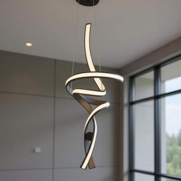 HomeRoots Black Modern Two-Light LED Chandelier - Dimmable, Smart Home Compatible, Perfect for Any Space! 558557