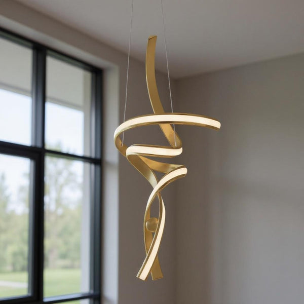 HomeRoots Gold Modern Two-Light Metal LED Chandelier - Dimmable, Energy-Efficient Fixture for Stylish Spaces 558558