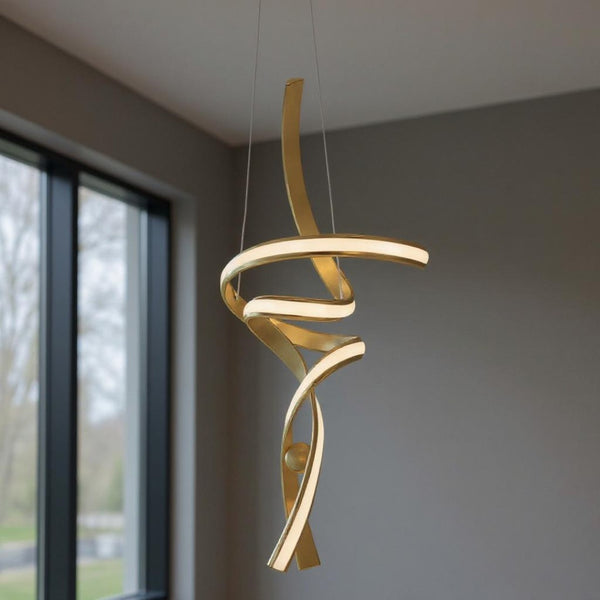 HomeRoots Gold Modern Two-Light LED Chandelier - Smart, Dimmable, Durable Metal Fixture for Stylish Spaces 558559