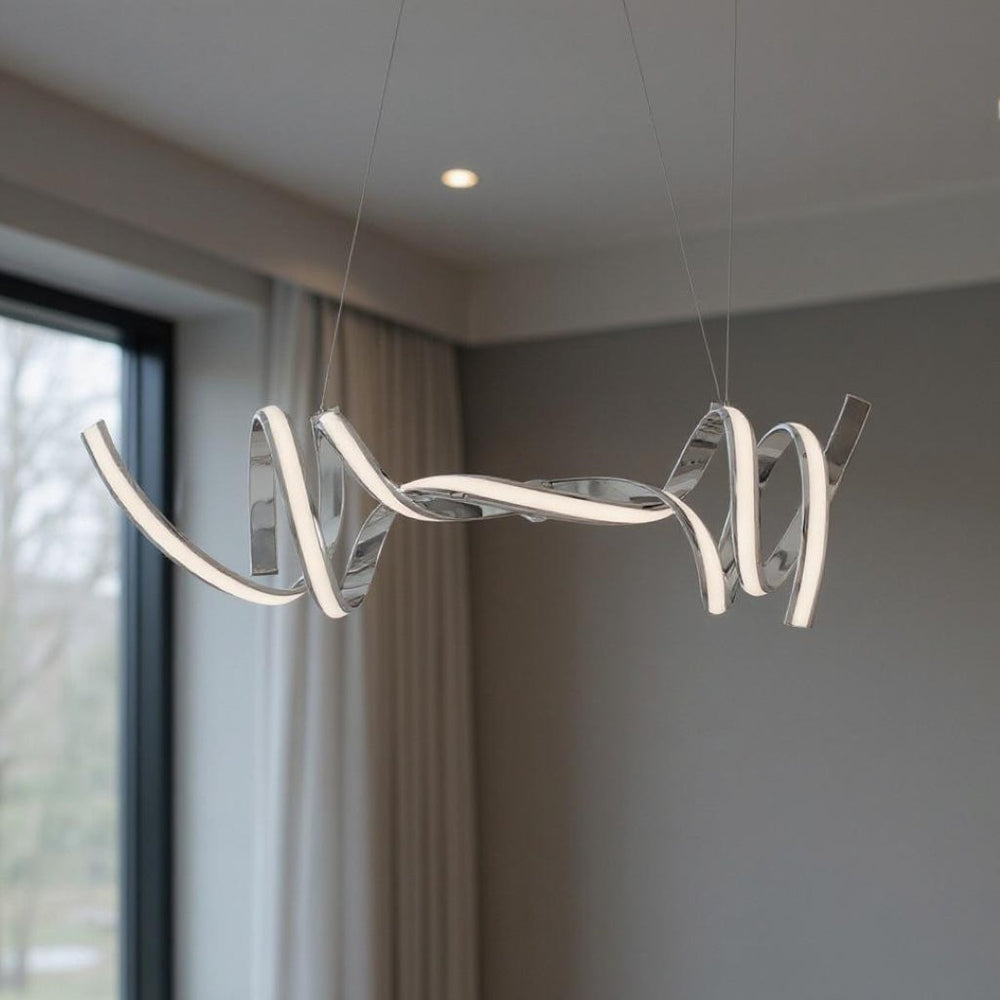 HomeRoots Silver Modern Two-Light Dimmable LED Chandelier - Adjustable Height, Energy-Efficient Illumination 558560