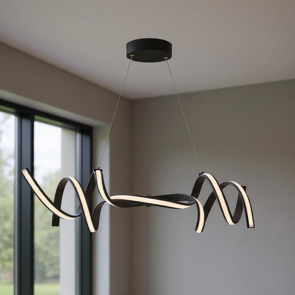 HomeRoots Black Modern Two-Light LED Chandelier with Dimmable Lighting - Sleek Metal Design for Every Room 558561
