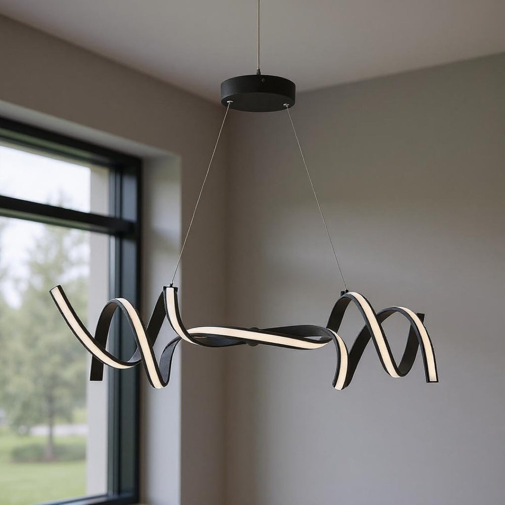 HomeRoots Black Two-Light Metal LED Chandelier - Smart Dimmable Fixture for Modern Home Ambiance & Style 558562