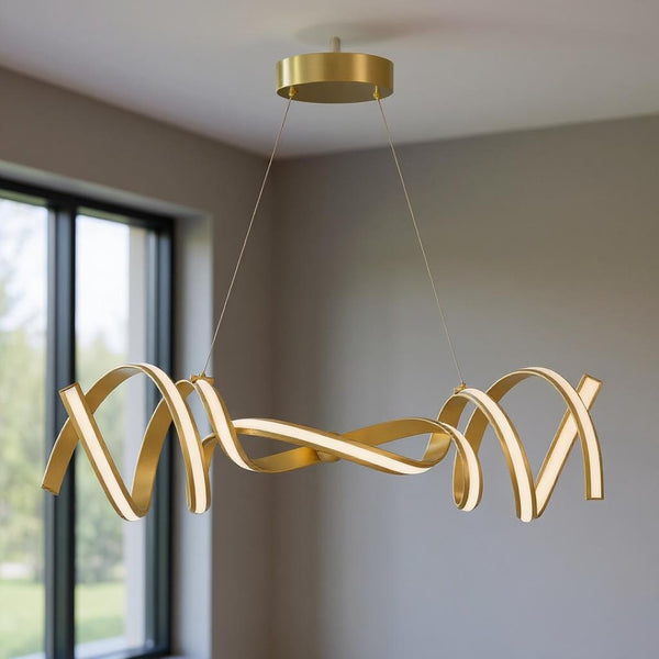 HomeRoots Gold Two-Light Dimmable LED Chandelier - Modern Metal Fixture with Adjustable Hanging & Luxe Finish 558563