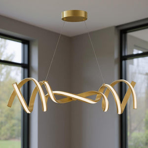 HomeRoots Gold Two-Light LED Chandelier - Smart Enabled, Dimmable, Adjustable Height for Modern Elegance & Style 558564