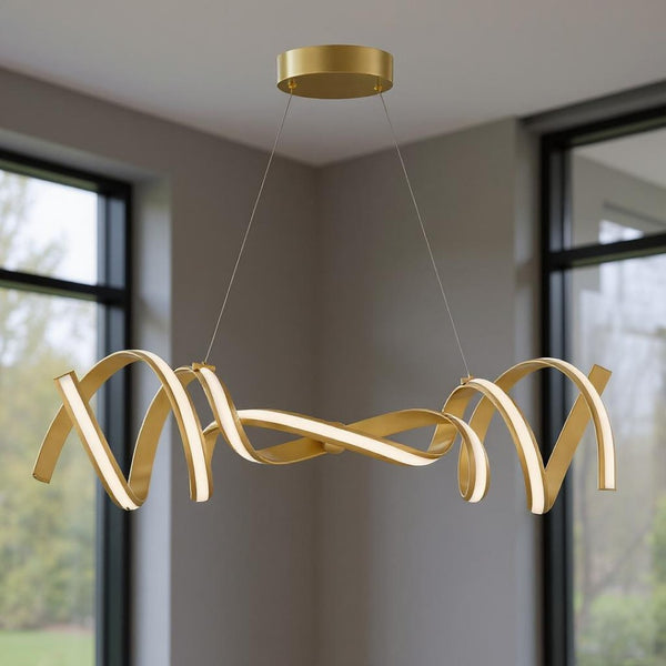 HomeRoots Gold Two-Light LED Chandelier - Smart Enabled, Dimmable, Adjustable Height for Modern Elegance & Style 558564