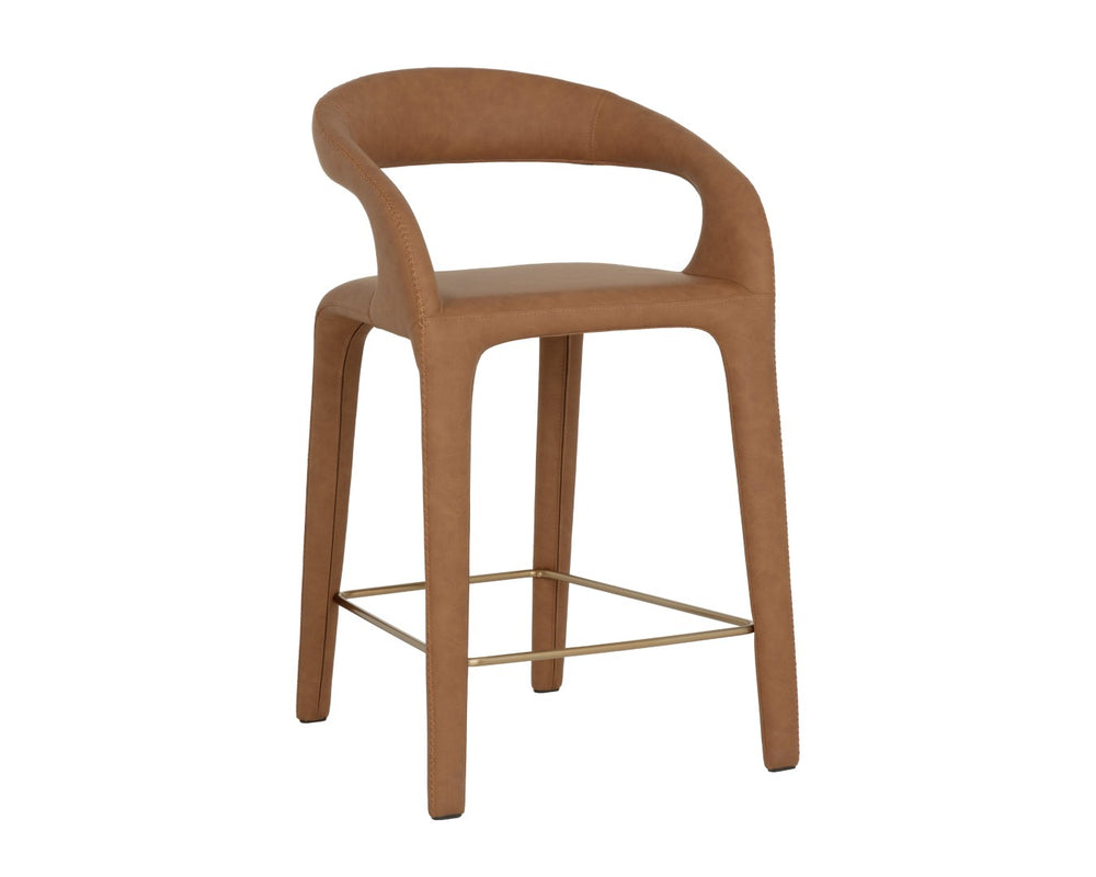 Sunpan ATIKA Modern Counter Stool in Warm Milliken Cognac - Ergonomic Comfort for Stylish Dining Spaces 112761
