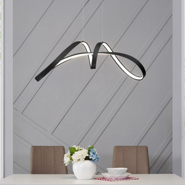 HomeRoots Black Metal LED Chandelier - Modern Dimmable Fixture for Dining Rooms, Kitchens & Living Spaces 558569