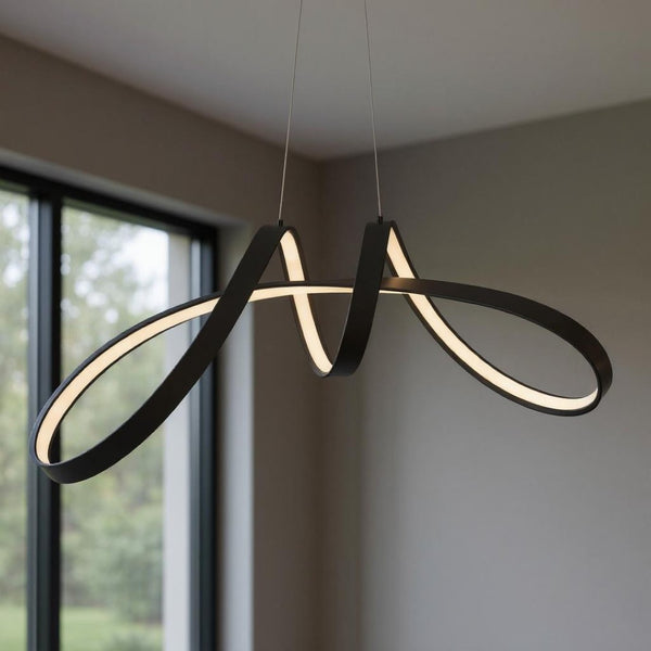 HomeRoots Black Metal LED Chandelier - Modern Dimmable Fixture for Dining Rooms, Kitchens & Living Spaces 558569