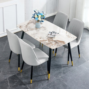 English Elm Table 5-Piece Set: Elegant White Sintered Stone Dining Table With 4 Gray Pu Chairs & Metal Legs W1151S04207-GIGA