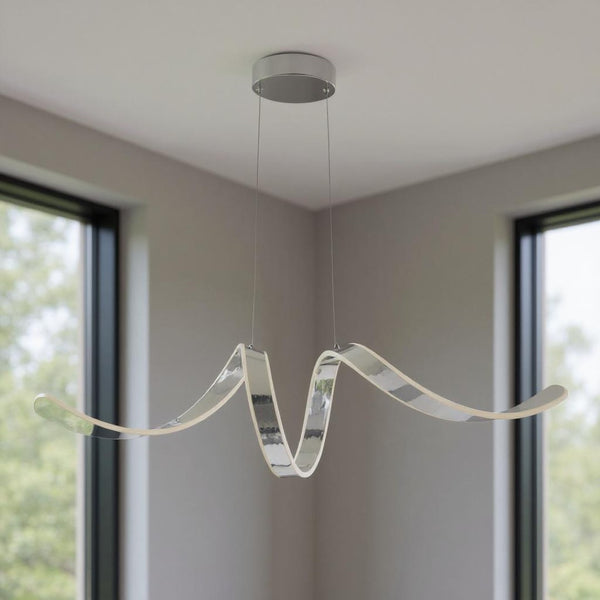HomeRoots Silver Metal LED Chandelier - Smart Dimmable Fixture for Modern Spaces, Adjustable & Versatile Design 558574