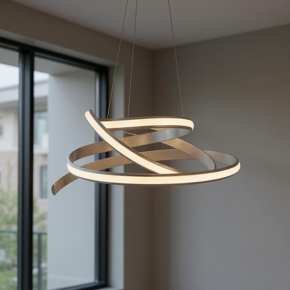 HomeRoots Silver Modern LED Dimmable Chandelier - Sleek Metal Fixture for Stylish Lighting in Any Space 558576