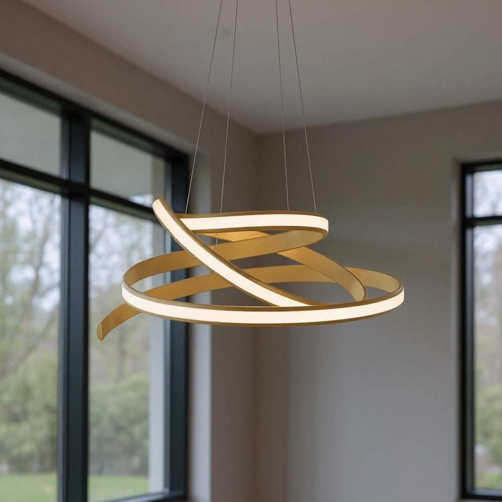HomeRoots Gold Modern LED Chandelier - Dimmable Smart Lighting with Geometric Design for Stylish Interiors 558577