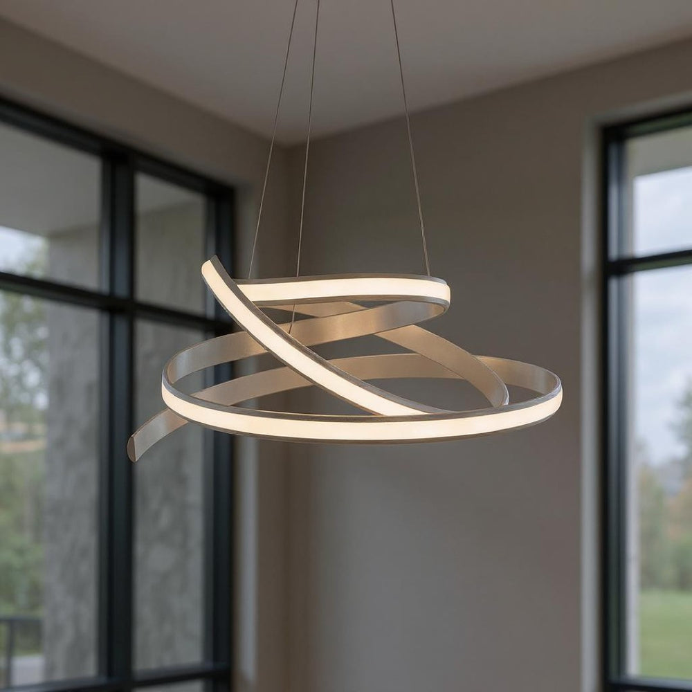 HomeRoots Silver Metal LED Dimmable Smart Chandelier - Modern Geometric Design, Adjustable Length, Energy Efficient 558578