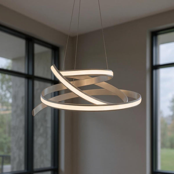 HomeRoots Silver Metal LED Dimmable Smart Chandelier - Modern Geometric Design, Adjustable Length, Energy Efficient 558578