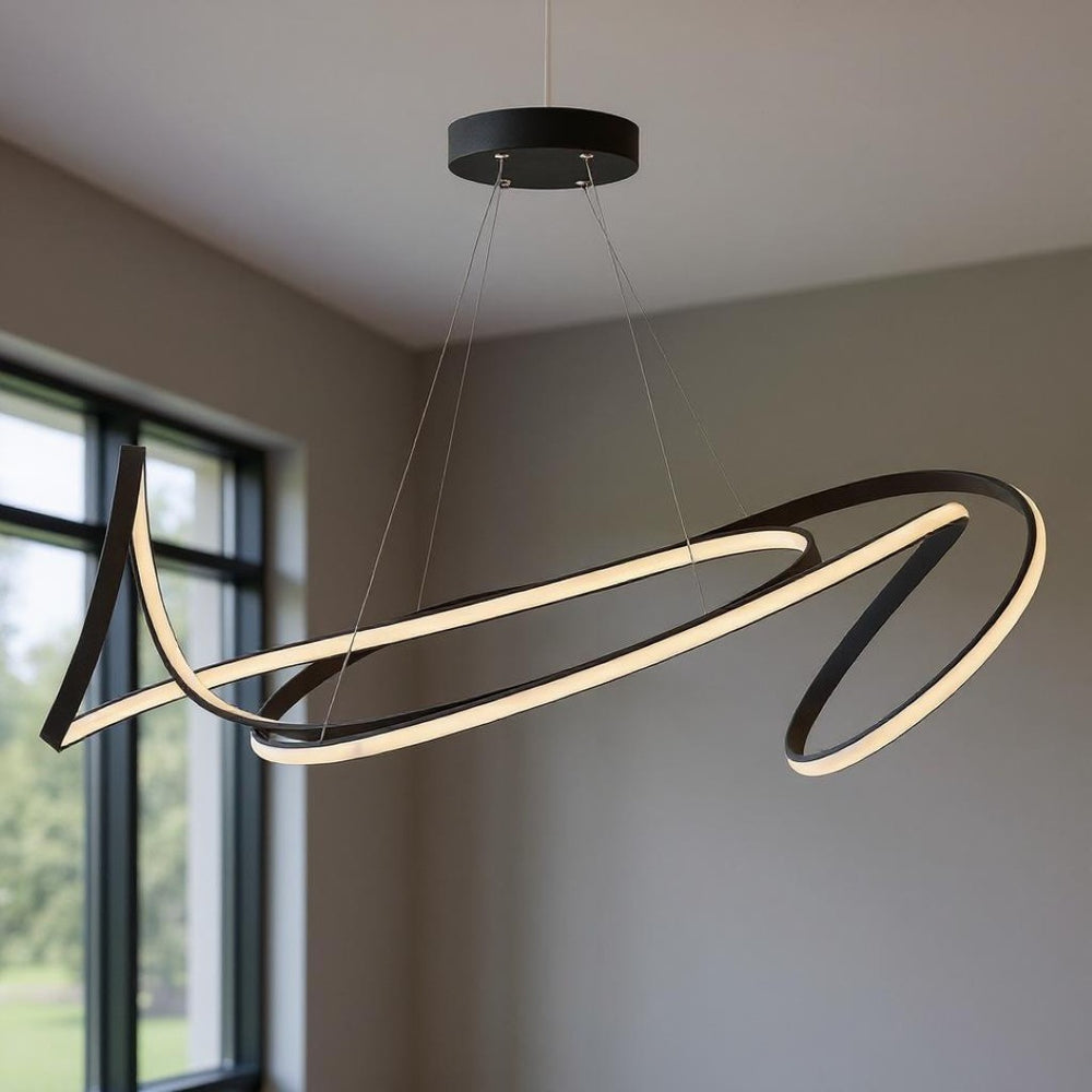HomeRoots Black Metal LED Dimmable Chandelier - Modern Minimalist Design for Stylish Illumination in Any Space 558580