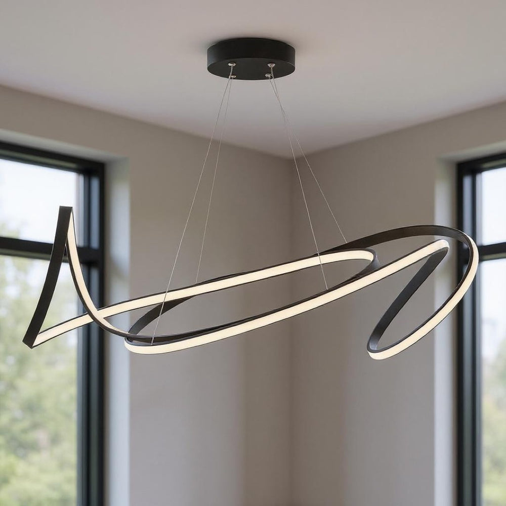 HomeRoots Black Metal LED Chandelier - Smart Dimmable Fixture with Adjustable Height for Modern Spaces 558581