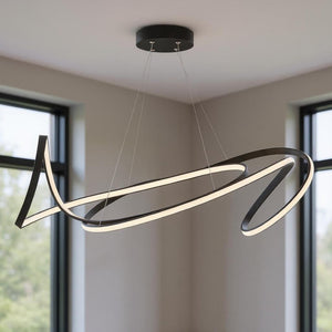 HomeRoots Black Metal LED Chandelier - Smart Dimmable Fixture with Adjustable Height for Modern Spaces 558581