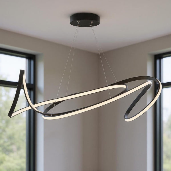 HomeRoots Black Metal LED Chandelier - Smart Dimmable Fixture with Adjustable Height for Modern Spaces 558581