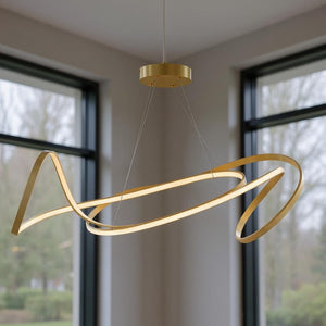 HomeRoots Gold Modern LED Dimmable Smart Chandelier - Elegant Metal Fixture for Dining & Living Spaces 558583