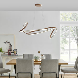 HomeRoots Brown LED Dimmable Smart Chandelier - Modern Linear Design, Energy-Efficient Lighting for Home Decor 558585