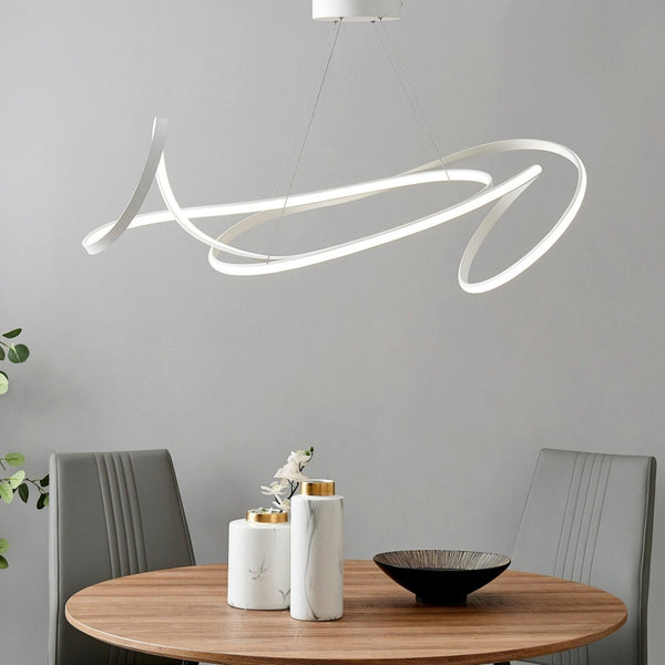 HomeRoots White Metal LED Dimmable Chandelier - Modern Design, Adjustable Height, Energy-Efficient Lighting for Any Room 558587