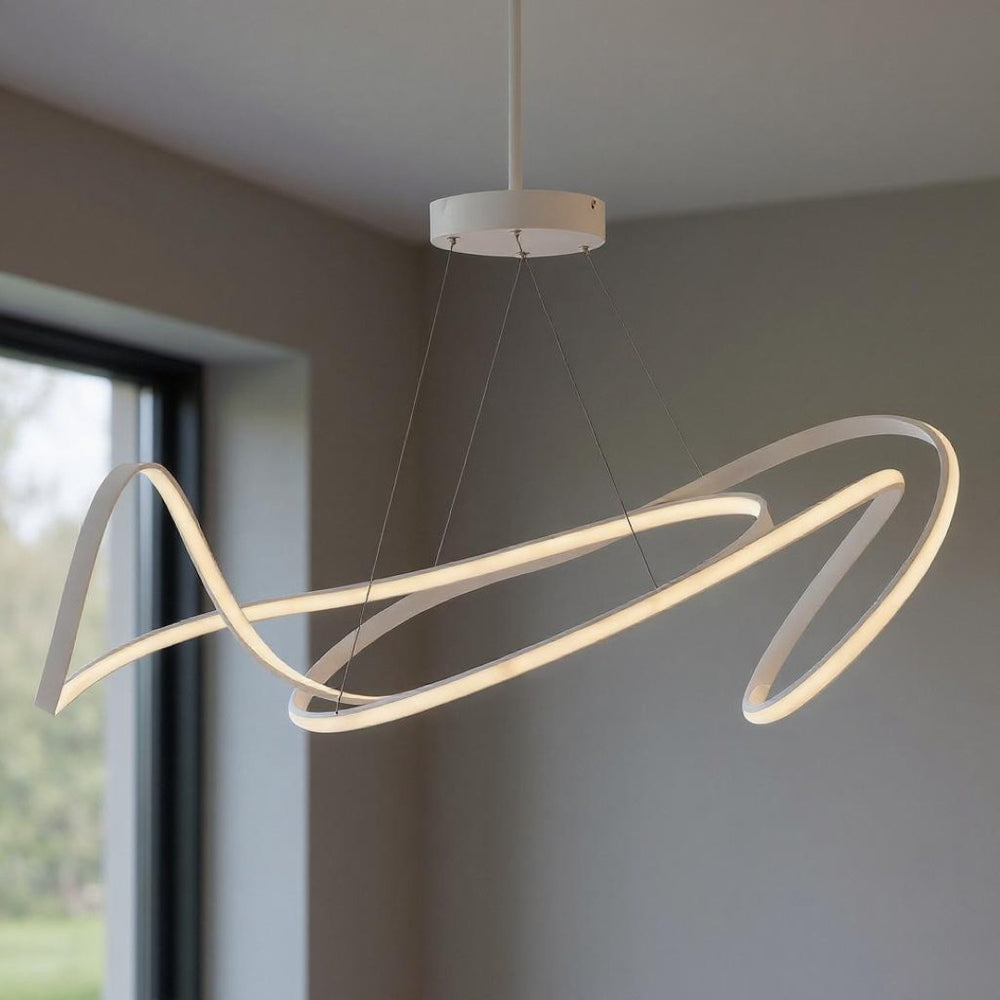 HomeRoots White Metal LED Dimmable Chandelier - Modern Design, Adjustable Height, Energy-Efficient Lighting for Any Room 558587