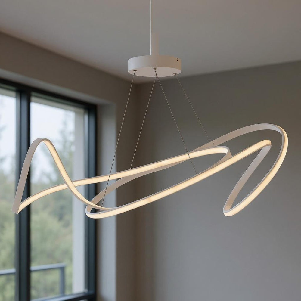 HomeRoots White Metal LED Dimmable Smart Chandelier – Modern Design with Adjustable Length for Any Space 558588