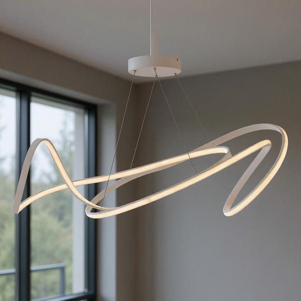 HomeRoots White Metal LED Dimmable Smart Chandelier – Modern Design with Adjustable Length for Any Space 558588