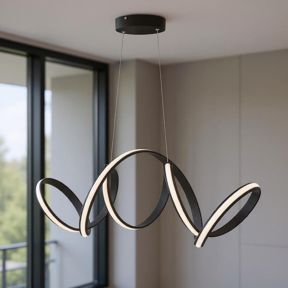 HomeRoots Black Metal Dimmable LED Chandelier – Modern, Adjustable, Energy-Efficient Lighting for Any Space 558590