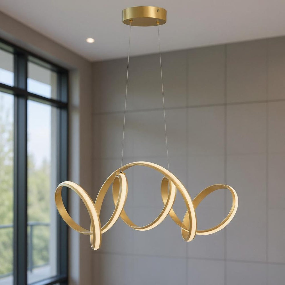 HomeRoots Gold Metal LED Chandelier - Elegant Dimmable Lighting for Modern Spaces with Adjustable Hanging Design 558592