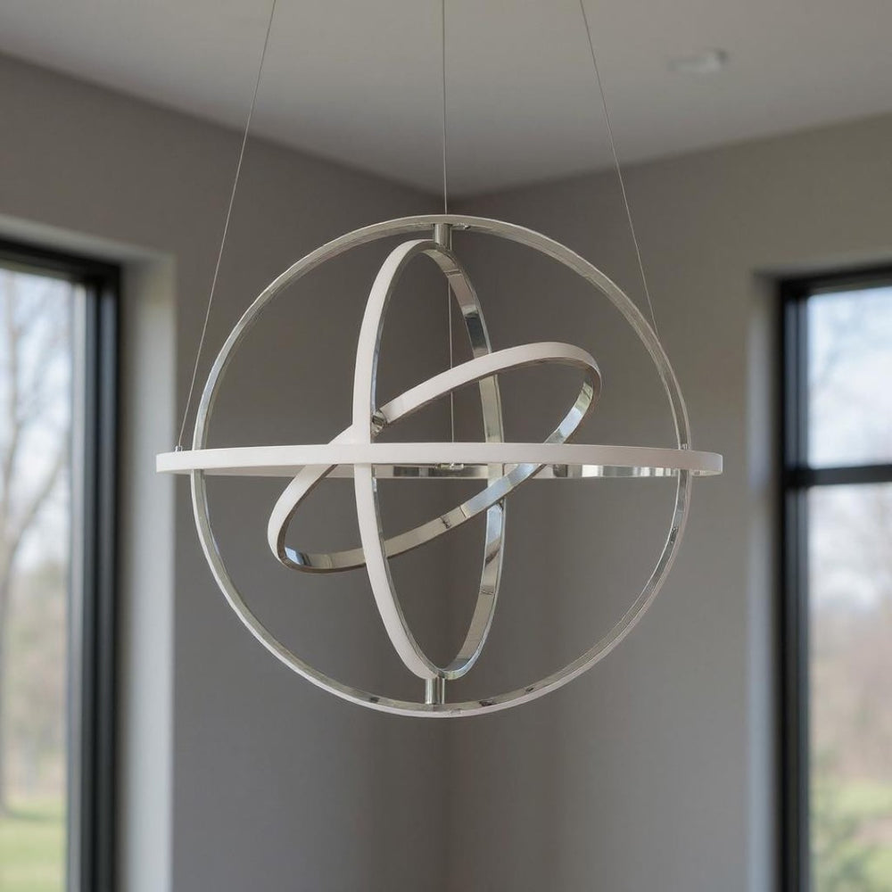HomeRoots Silver Modern Four-Light Dimmable LED Chandelier - Energy-Efficient Metal Fixture for Home Decor 558595