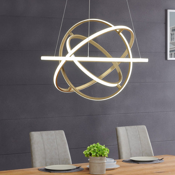 HomeRoots Gold Modern LED Dimmable Chandelier - Four-Light Geometric Design for Smart Homes & Stylish Spaces 558597