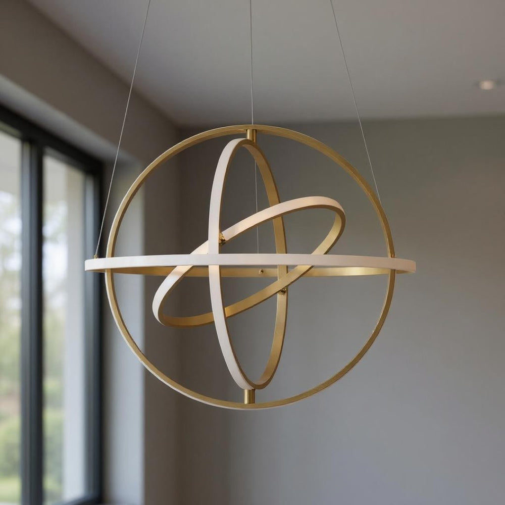 HomeRoots Gold Modern LED Dimmable Chandelier - Four-Light Geometric Design for Smart Homes & Stylish Spaces 558597