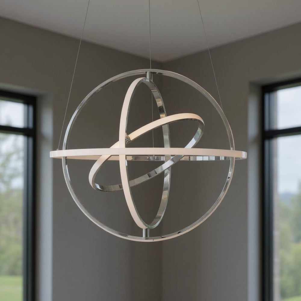 HomeRoots Silver Modern Dimmable LED Chandelier – Four-Light Metal Fixture for Smart Homes & Elegant Spaces 558598