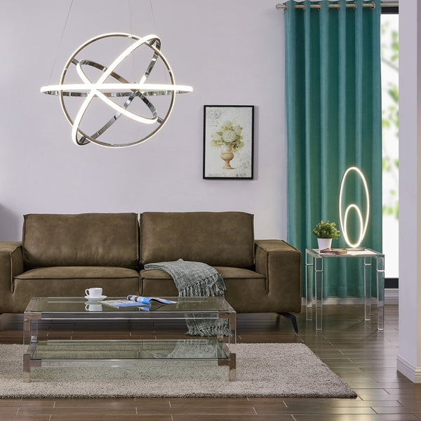 HomeRoots Silver Modern Dimmable LED Chandelier – Four-Light Metal Fixture for Smart Homes & Elegant Spaces 558598