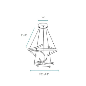 HomeRoots Silver Modern Two-Light LED Chandelier – Dimmable & Adjustable, Perfect for Stylish Home Spaces 558599