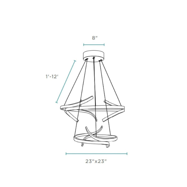 HomeRoots Silver Modern Two-Light LED Chandelier – Dimmable & Adjustable, Perfect for Stylish Home Spaces 558599