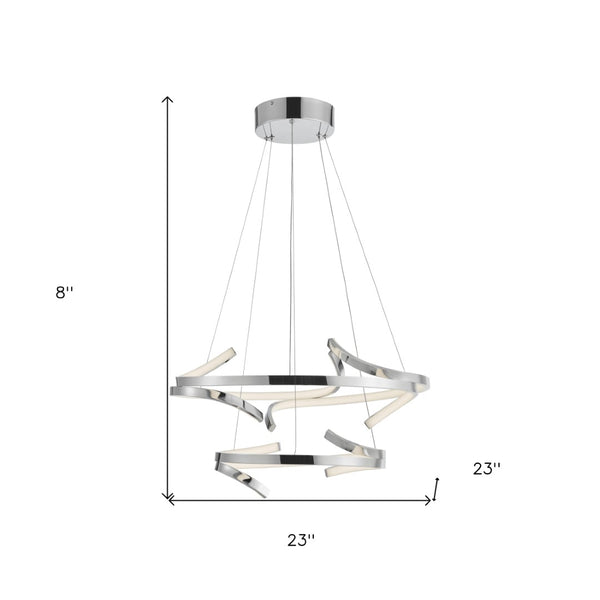 HomeRoots Silver Modern Two-Light LED Chandelier – Dimmable & Adjustable, Perfect for Stylish Home Spaces 558599