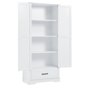 English Elm Tall Bathroom Storage Cabinet — Slim 72.64" White MDF Organizer with 2 Doors, Drawer, Adjustable Shelves, Anti-Tip WF326355AAK