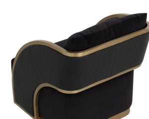 Sunpan Baz Swivel Lounge Chair - Bold Napa Black & Abbington Fabric With Gold Stainless Steel Accents Black Fabric ,Faux Leather 111242