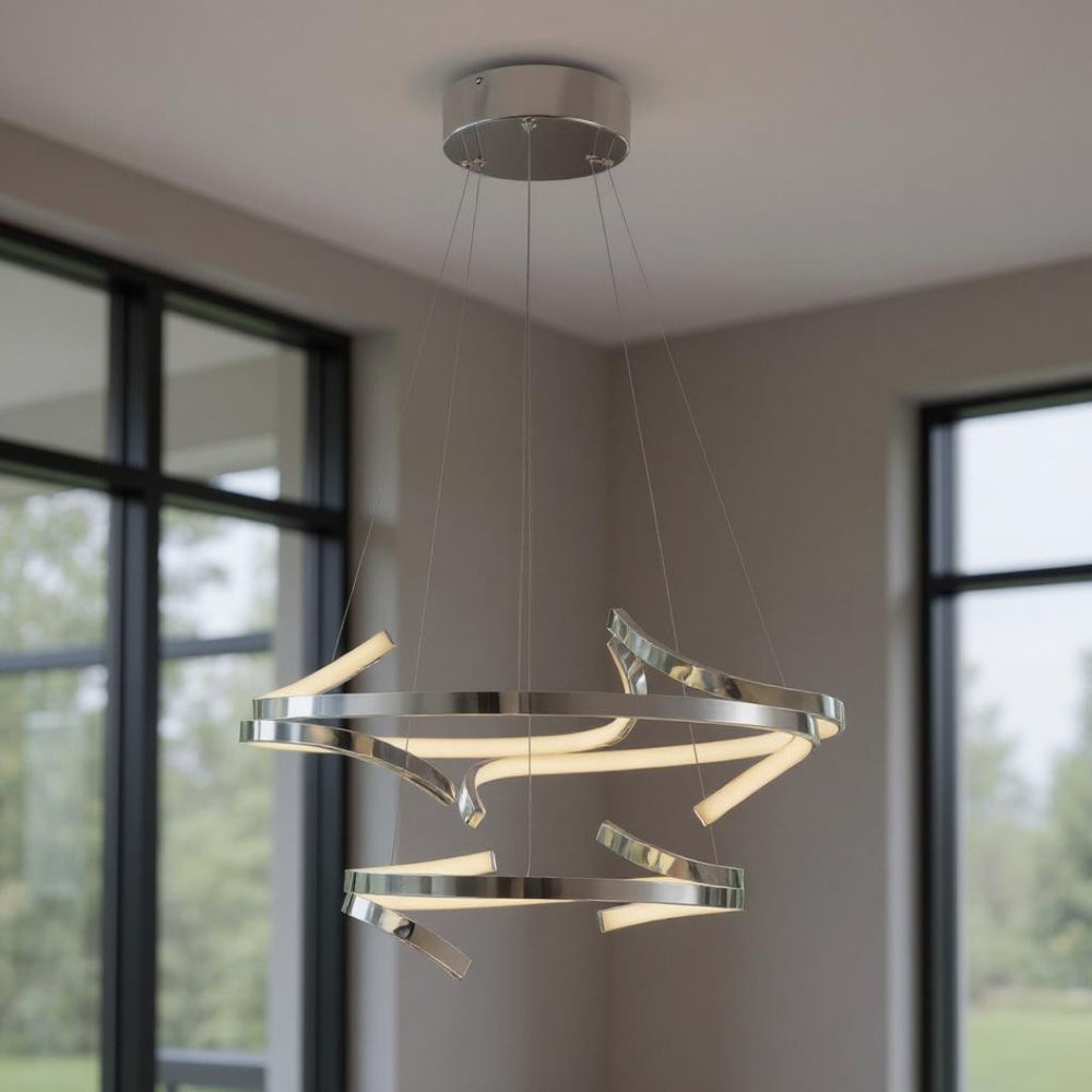 HomeRoots Silver Modern Dimmable LED Chandelier – Smart Home Ready, Adjustable Height, Perfect for Any Room 558600