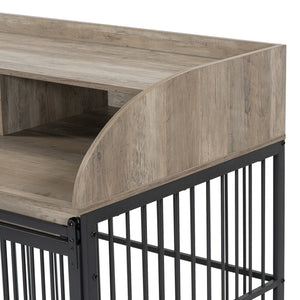 English Elm GO Furniture-Style Dog Crate 44" Gray End Table Kennel with Sliding Barn Door, Storage Shelves, Wheels WF323360AAE