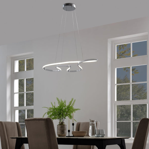 HomeRoots Silver Metal Dimmable Chandelier - Modern LED Fixture for Entryways, Dining Rooms & More! 558604