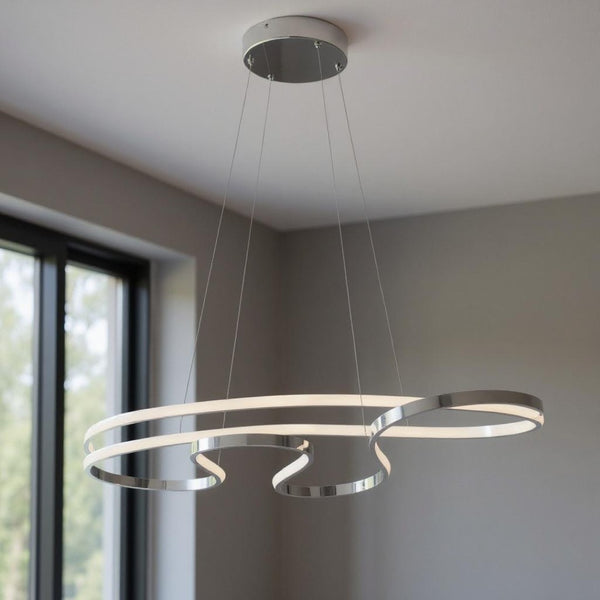 HomeRoots Silver Metal Dimmable Chandelier - Modern LED Fixture for Entryways, Dining Rooms & More! 558604
