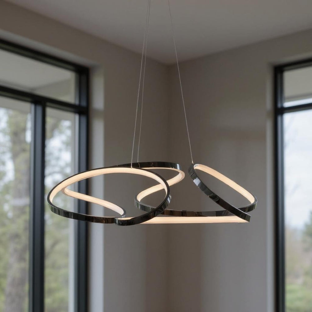 HomeRoots Silver Metal LED Dimmable Chandelier - Modern Design, Adjustable Height, Energy Efficient Illumination! 558605